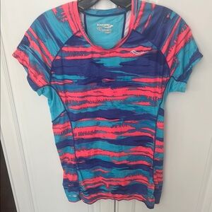 Saucony Graphic Fitted T-Shirt Blue and Pink